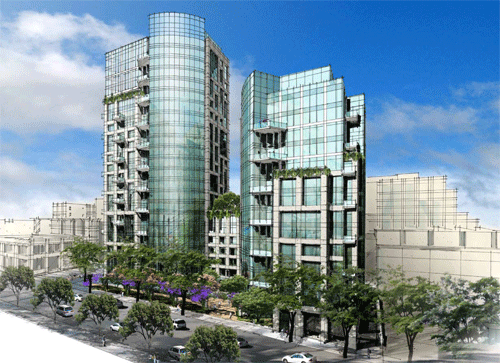 The proposed high-rise towers at Pine and Franklin.