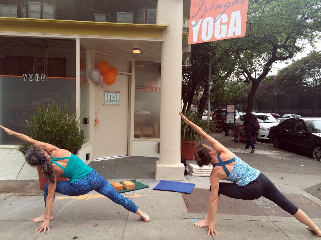 Yogis celebrate the opening of the Iyengar Yoga Institute on Sutter Street.