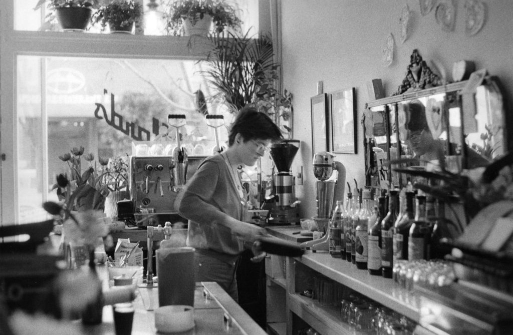 Behind the counter at Millard's, which had one of Fillmore's first espresso machines.