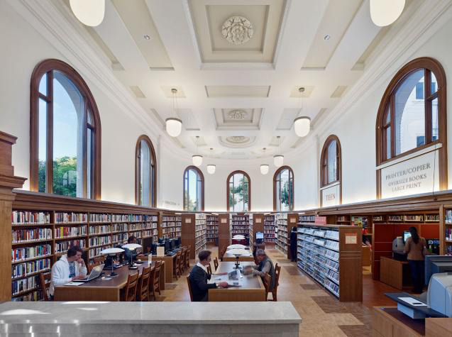 The grand high-ceilinged main reading room was renovated in 2011.
