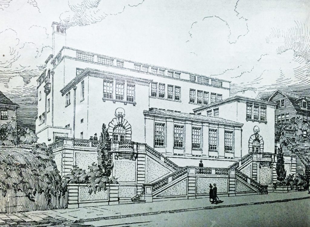 Grant School, with entrances facing both Pacific and Broadway, was demolished in 1972.