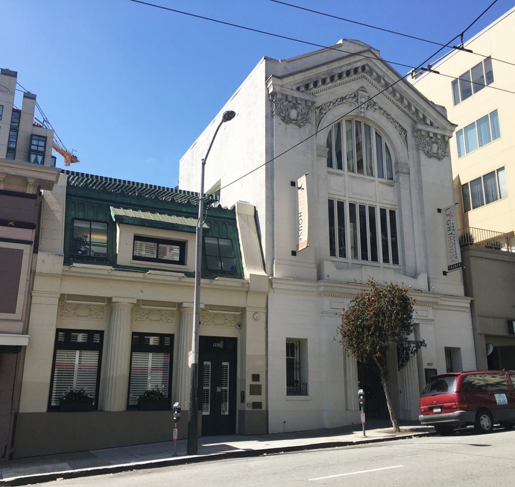 1335 Sutter (left) was designed in 1918 as an annex to the adjacent temple school (right).