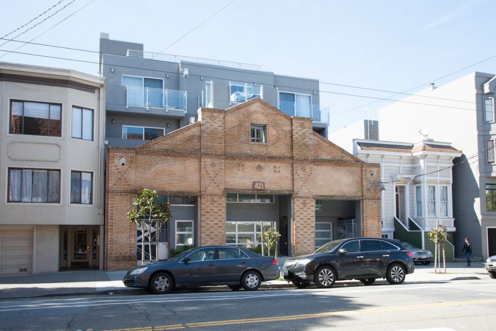Eight residential units were incorporated into the former garage at 421 Arguello.