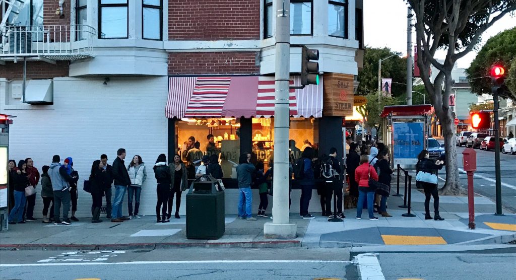 A long line of bundled-up customers welcomed Salt * Straw on its opening day.